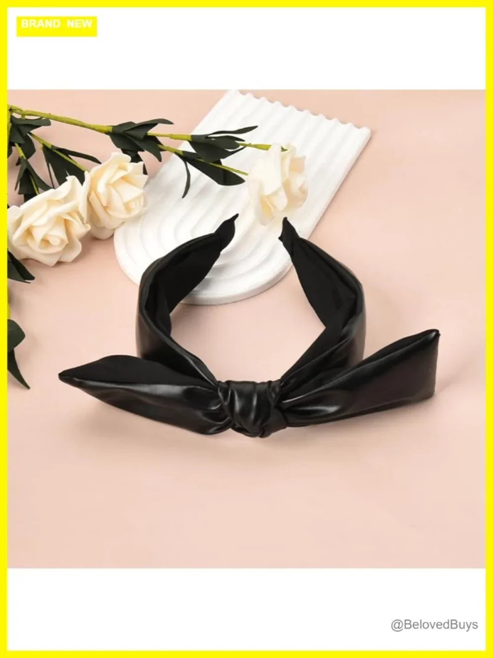 Faux Leather Bow Headband for Women - Knotted Wide Hair Hoop with Bow on Top -